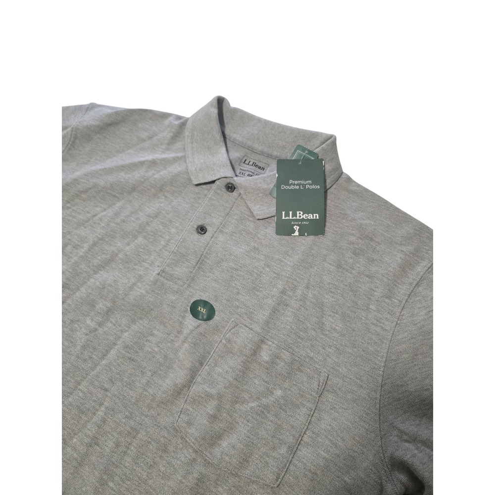 LL Bean Premium Double L Polo Shirt Mens XXL Gray Pique Cotton Pocket 300457 NWT